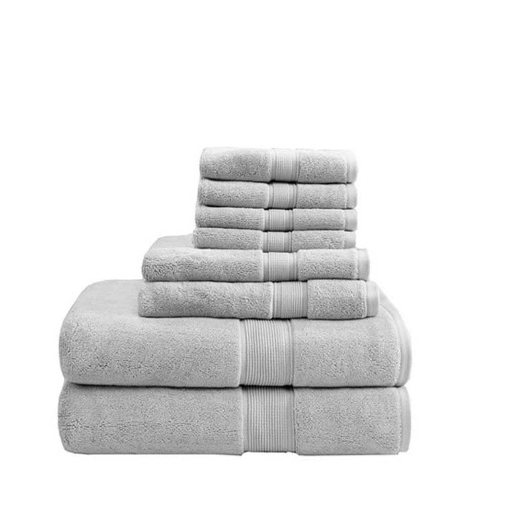 8pc Cotton Bath Towel Set Silver: Madison Park, Heavyweight Terry, OEKO-TEX Certified