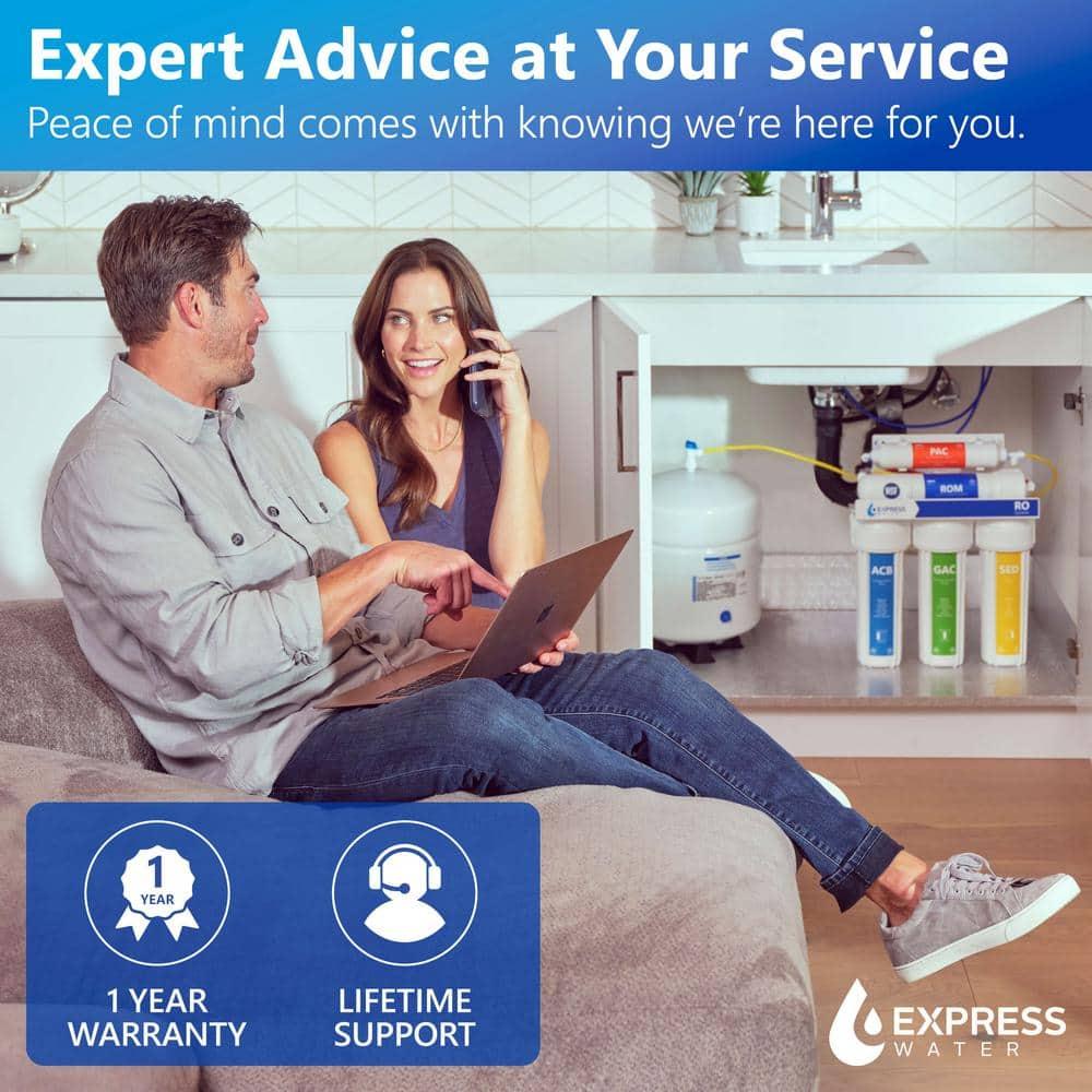 Express Water Whole House Water Filter, 3 Stage Water Filtration, Sediment, Polyphosphate Anti-Scale, Carbon Filters Includes Pressure Gauges, Easy Release, and 1 Inch Connections, 23.5" x 8.5" x 30"