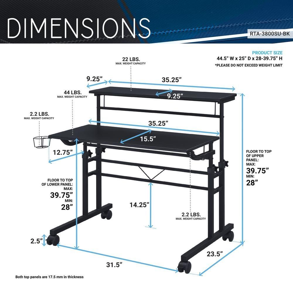 Inbox Zero Mobili Rolling Writing Desk – Height Adjustable with Moveable Shelf & Locking Wheels