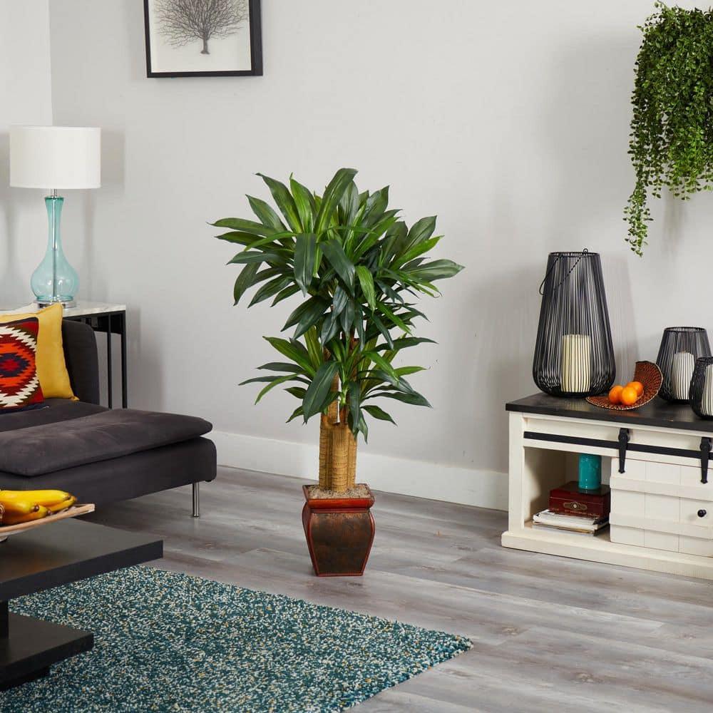 Nearly Natural 4.5' Cornstalk Dracaena Silk Plant with Vase (Real Touch): Faux Floor Plant, Indoor Decorative Polyester