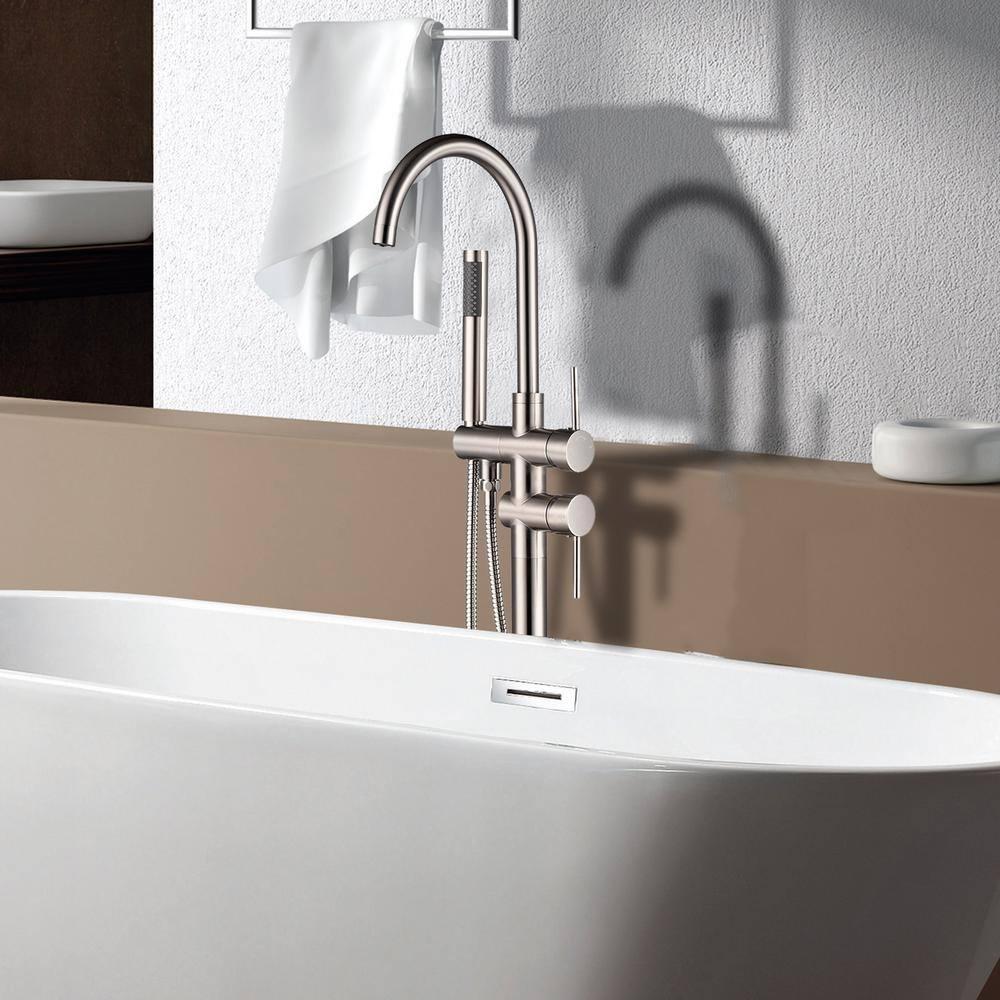Double Handle Floor Mounted Freestanding Tub Filler With Handshower
