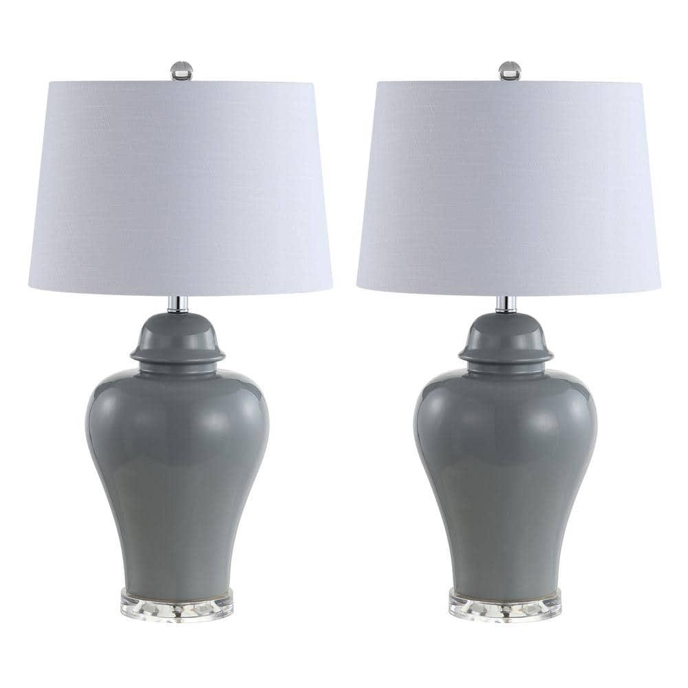 JONATHAN Y JYL4020A-SET2 Winnie 27" Ceramic Urn LED Table Lamp, Contemporary, Transitional for living room, dinning room, bedroom, office Bulb Included, Grey (Set of 2)