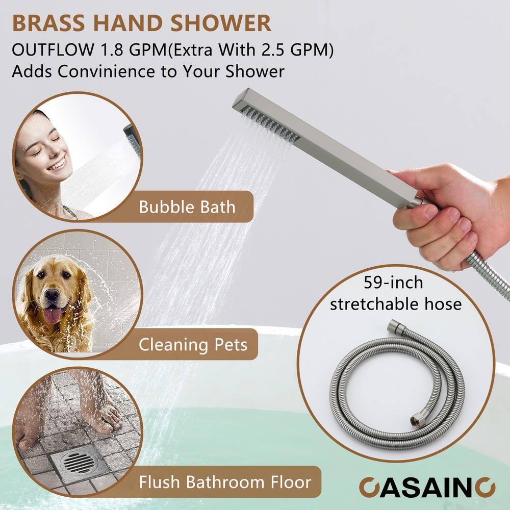 1-Handle Floor Mount Freestanding Tub Faucet with Handheld Shower in Brushed Nickel
