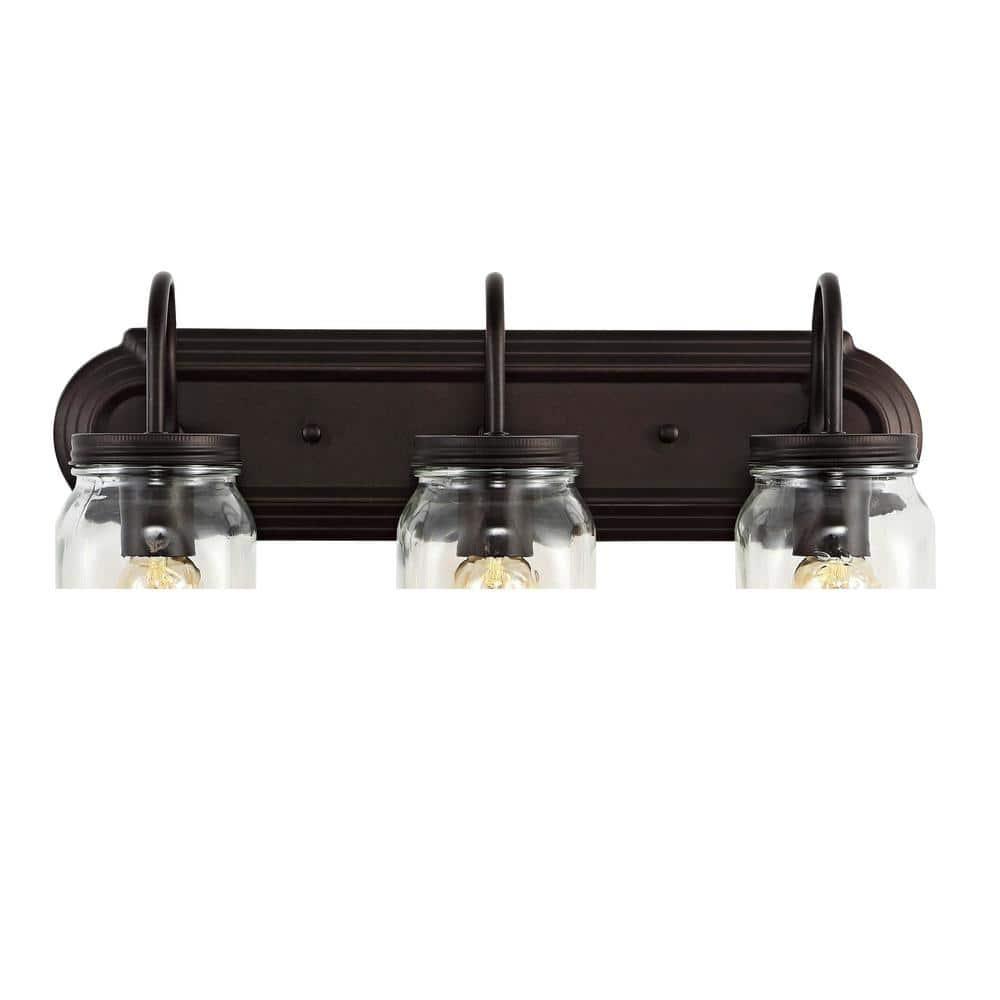 Gaines 19.3" 3-Light Farmhouse Industrial Iron Mason Jar LED Vanity, Oil Rubbed Bronze/Clear