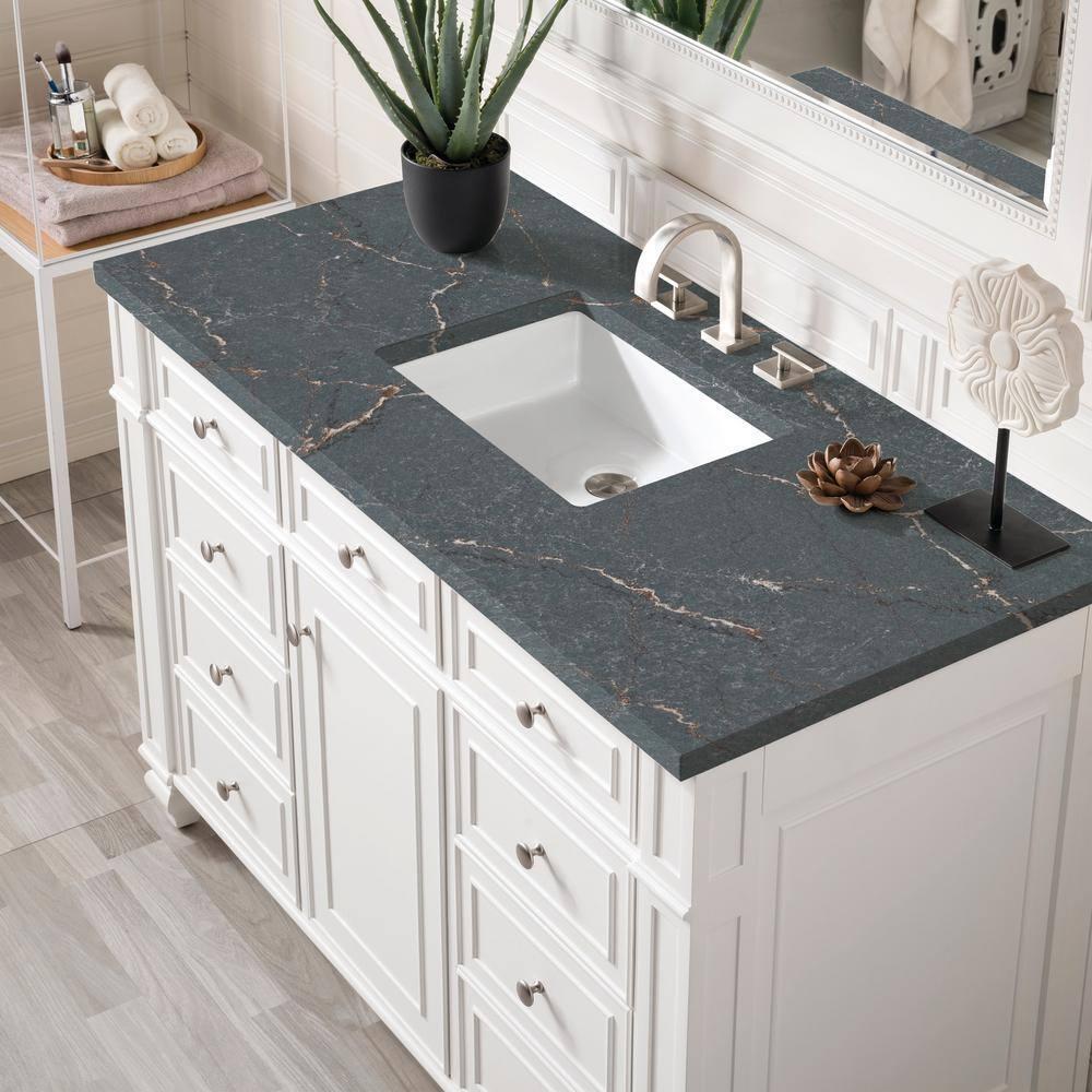 Bright White Plywood Single Vanity with Parisien Bleu Quartz Top