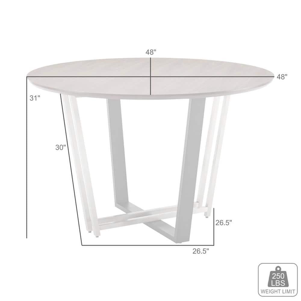 Armen Living 48" Joana Round Brushed Stainless Steel Iron Base with Tabletop Dining Table Black/Walnut