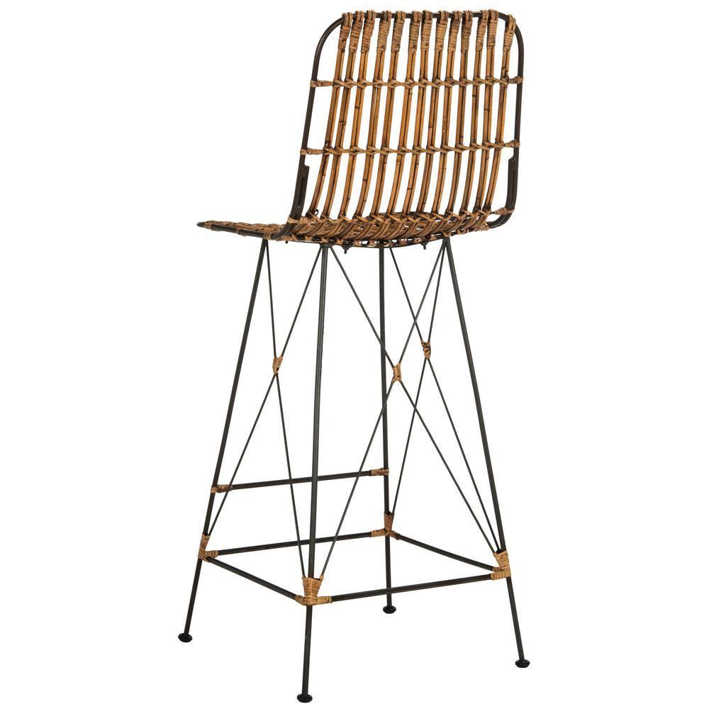 Minerva Wicker Bar Stool (Set of 2) - Natural/Black - Safavieh