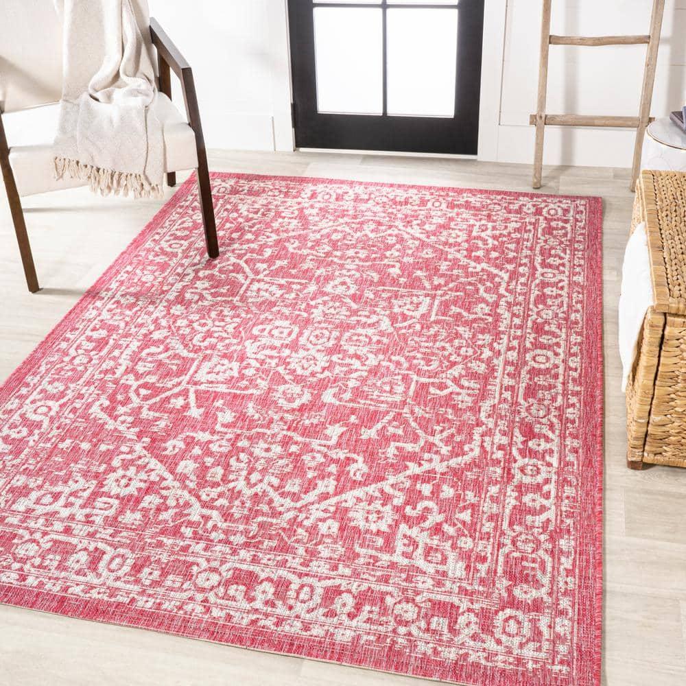 9' x 12' Malta Bohemian Medallion Textured Weave Indoor/Outdoor Area Rug, Fuchsia/Light Gray - JONATHAN Y
