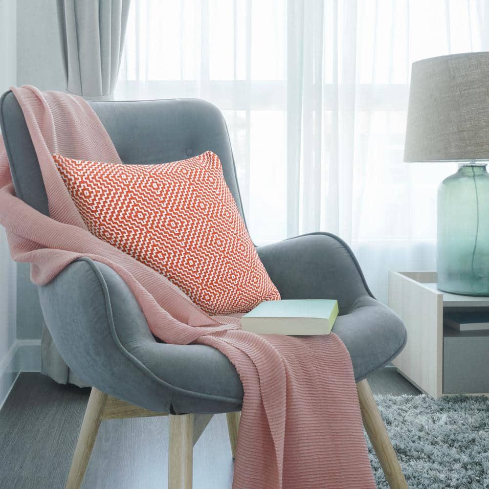 ZeaZu 20" X 20" Orange And White 100% Cotton Geometric Zippered Pillow