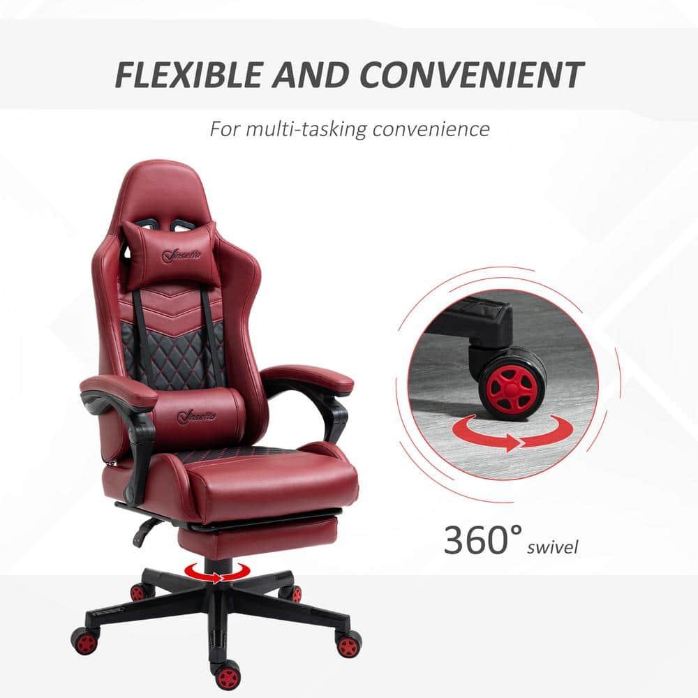 Vinsetto Racing Gaming Chair Diamond PU Leather Office Gamer Chair High Back Swivel Recliner with Footrest, Lumbar Support, Adjustable Height, Red