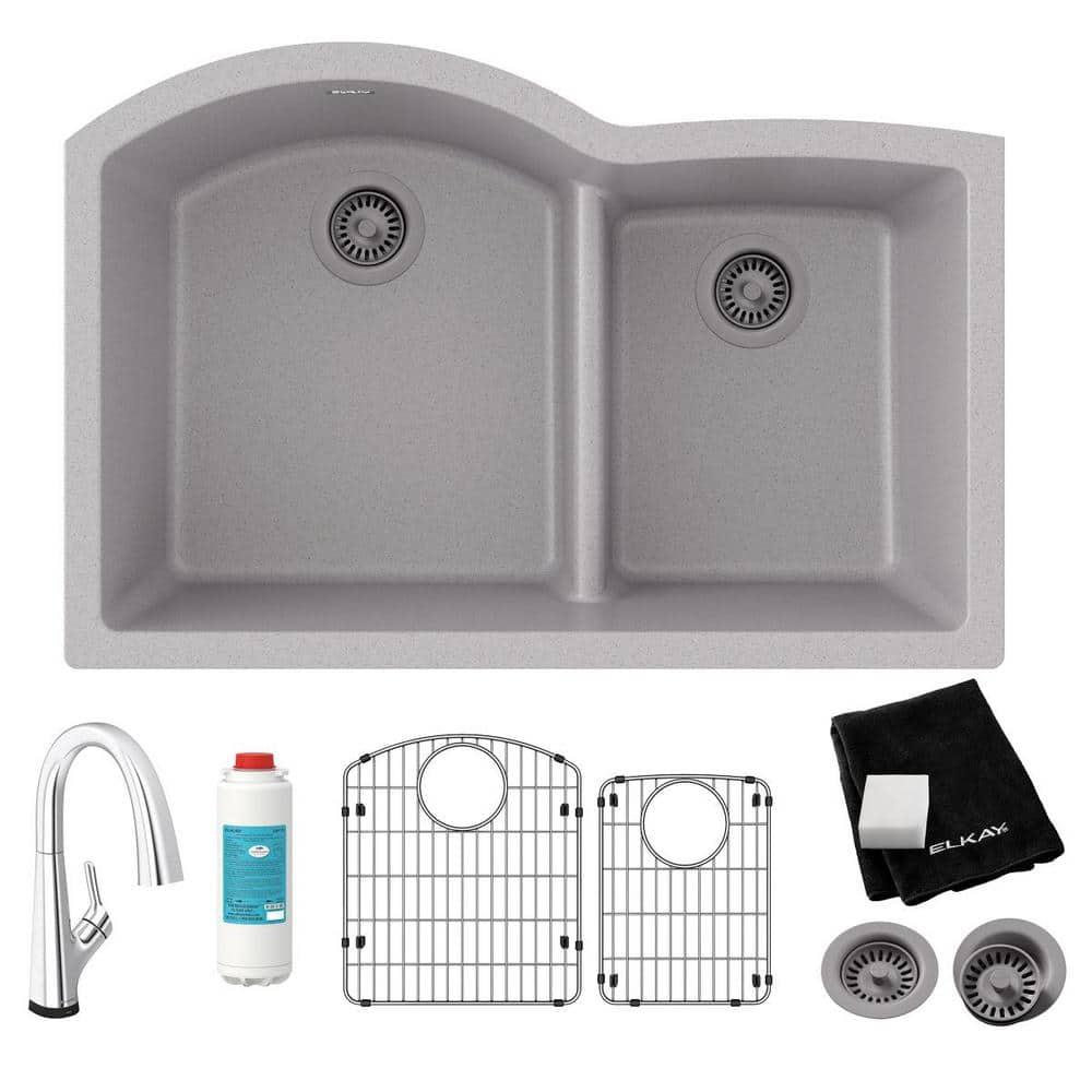 33" x 22" x 10" Double Basin Undermount Kitchen Sink with Faucet