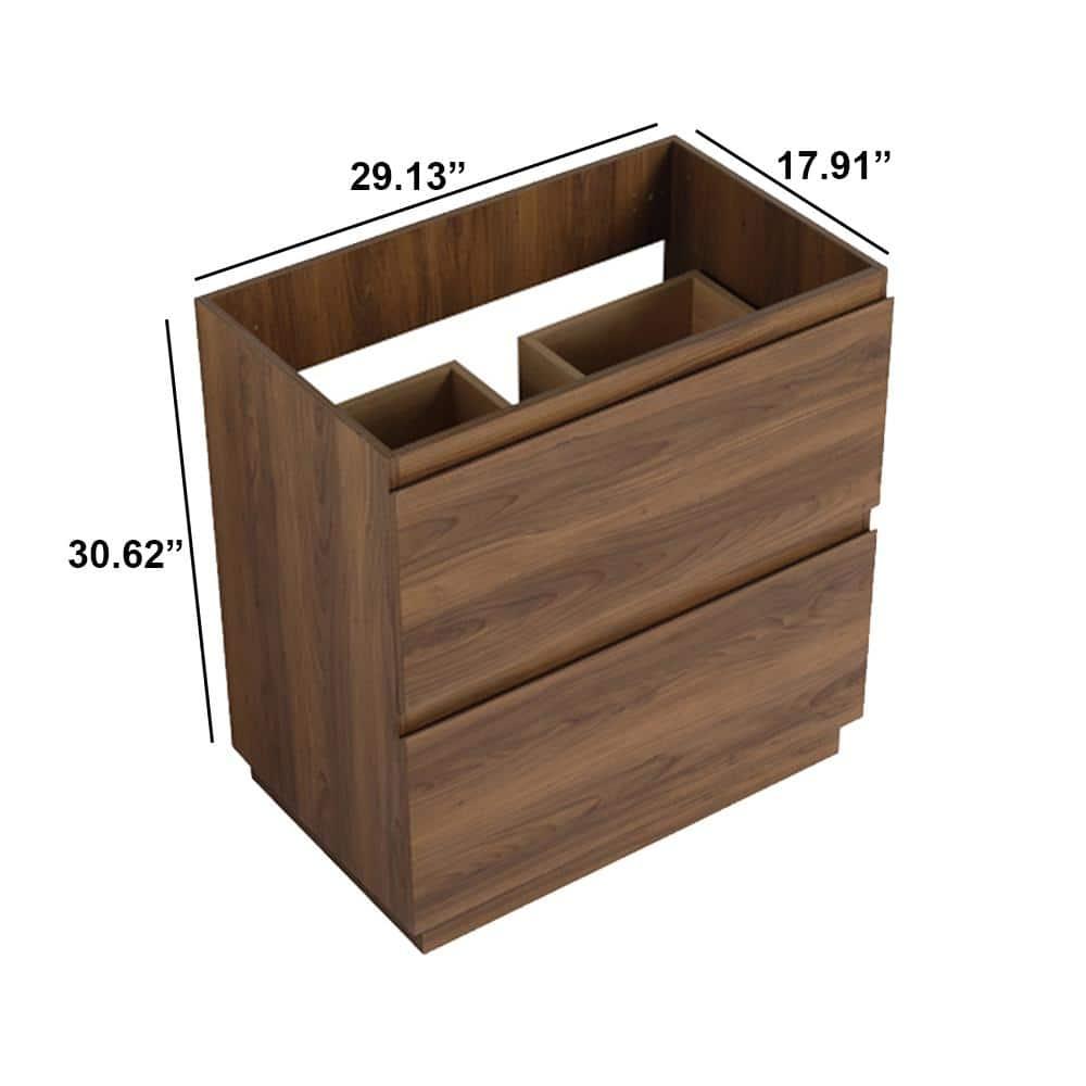 30" Medium Brown MDF Freestanding Double Drawer Vanity Cabinet