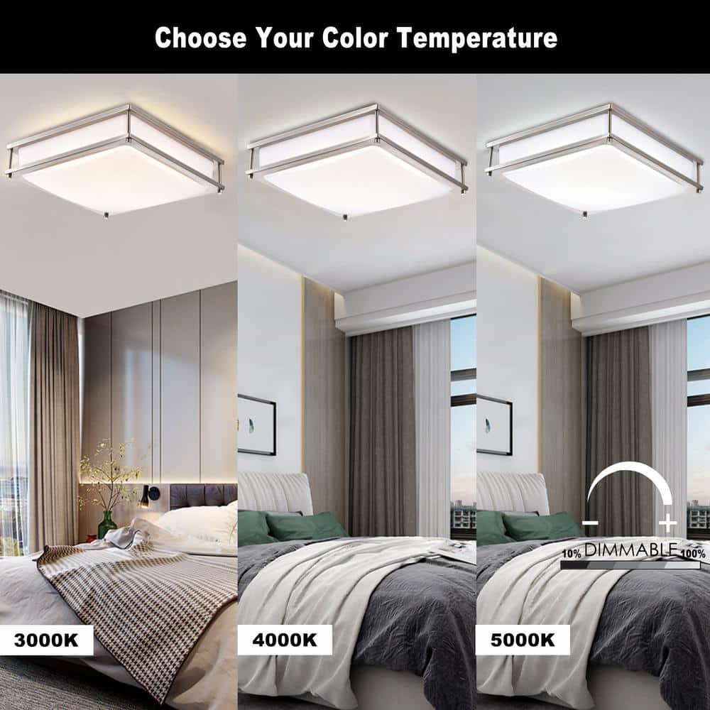 C Cattleya Brushed Nickel LED Flush Mount Light Dimmable 23W Selectable 3000K 4000K 5000K