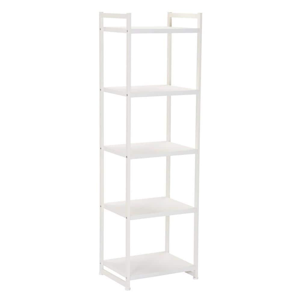 Household Essentials Jamestown Narrow 5 Shelf Open Storage Bookshelf Scandinavian White and White Metal