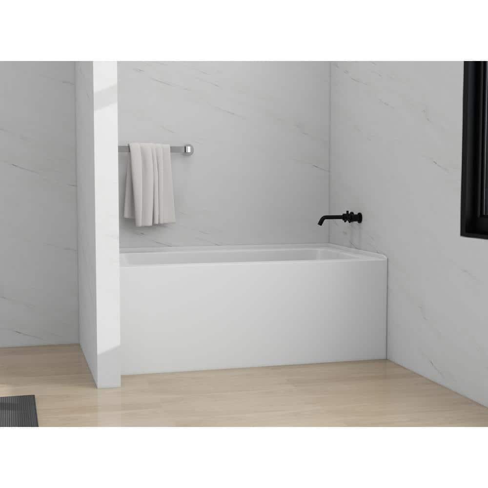 Vanity Art Acrylic Alcove Bathtub with 3 Side Tiling Flange, 54 x 32 inches Slip Resistant Surface 121-Degree Backrest Shower Tub, Reinforced Fiberglass Right Drain Soaking Tub