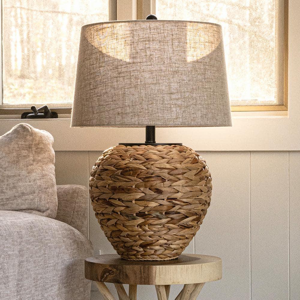 JYL6501A Alaro 24.5" Banana Leaf Basket LED Table Lamp Coastal Cottage Industrial Bedside Desk Nightstand for Bedroom Living Room Office College Bookcase LED Bulb Included, Natural