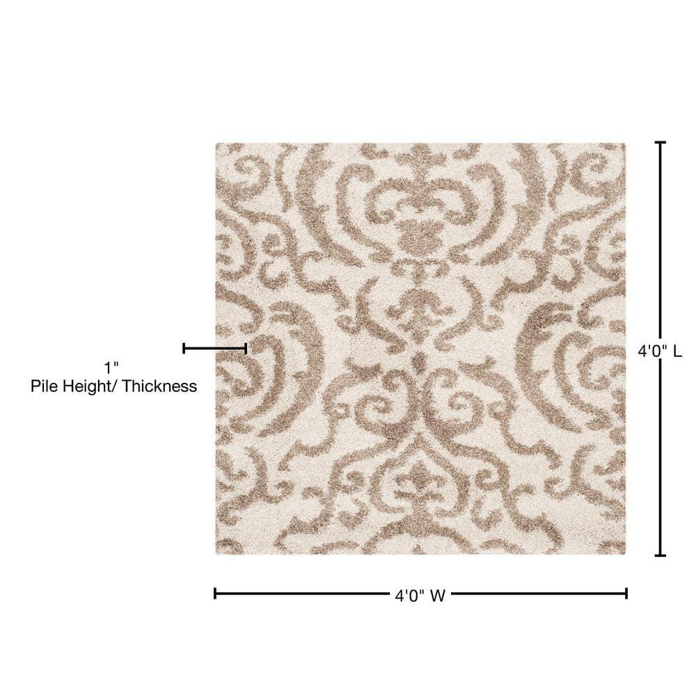 Florida Shag SG462 Power Loomed Area Rug - Cream/Beige - 4'x4' - Safavieh.