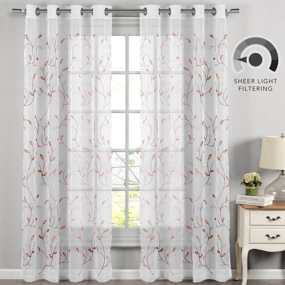 Grommet Curtain Panel, Embroidered Sheer Extra-Wide, Pink 54" x 63"