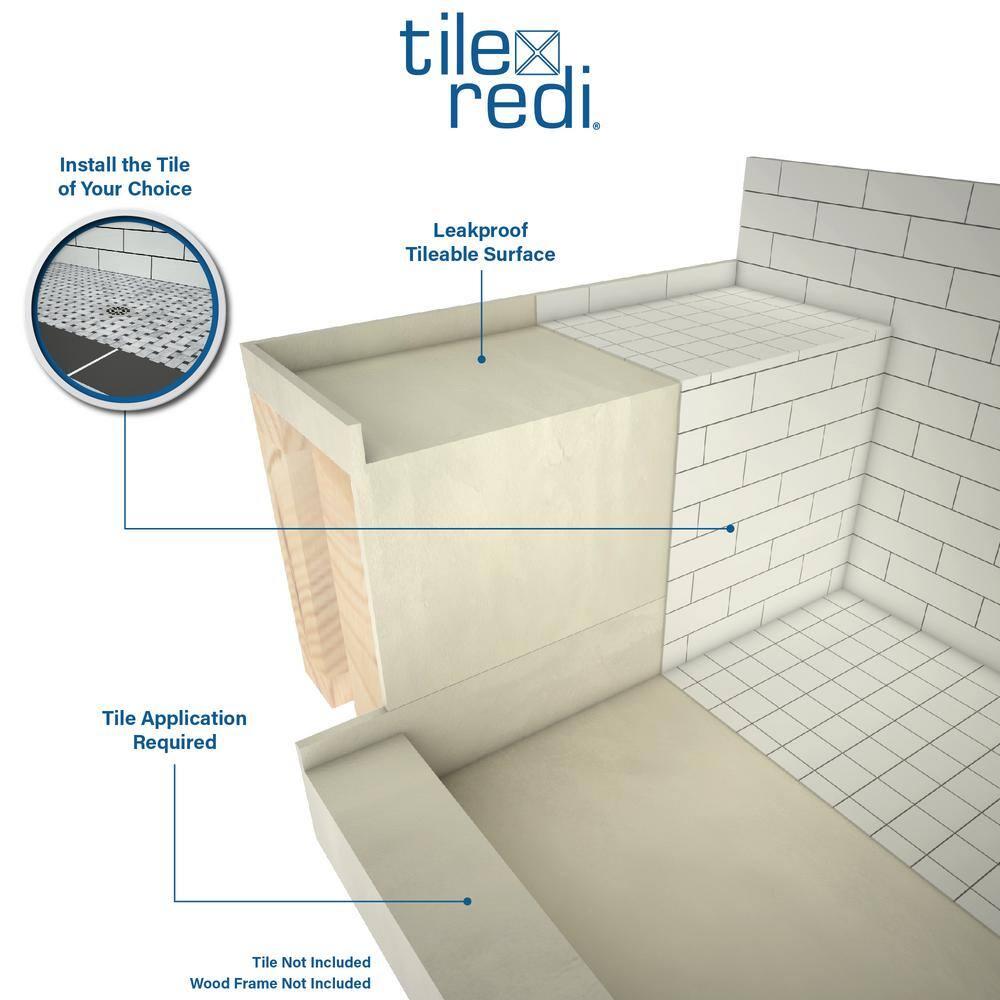 Tile Redi Rt3660l-Rb36-Kit Base'n Bench 72" X 36" Rectangular Shower Base - Grey w/ Matte