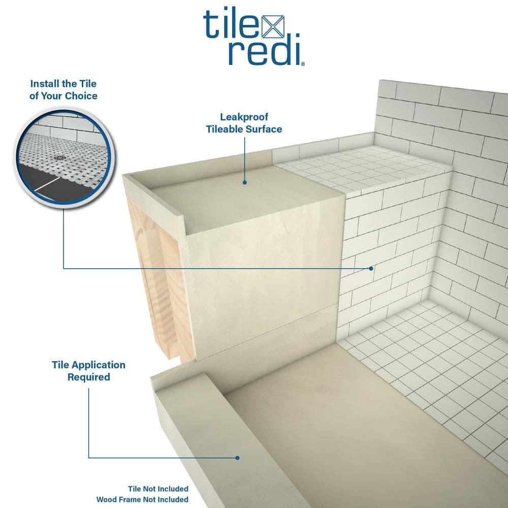 Tile Redi Base'N Bench Single Threshold Shower Base with Bench and Drain Plate