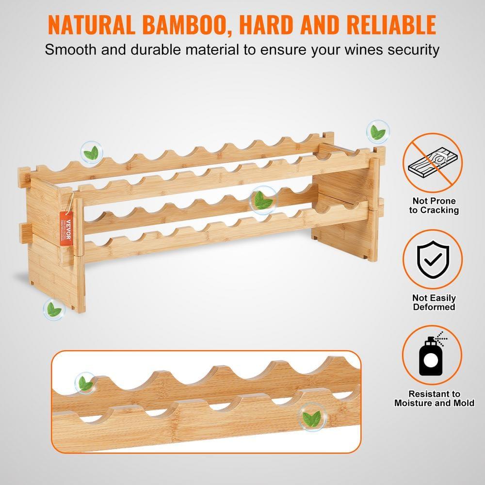 VEVOR 18-Bottle Stackable Modular Wine Rack, 2-Tier Bamboo Wood Display Shelf