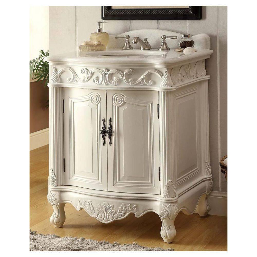 Hayman 27 in.W x 21 in. D x 33.5 in. H Bathroom Vanity in Distressed White with White Marble top