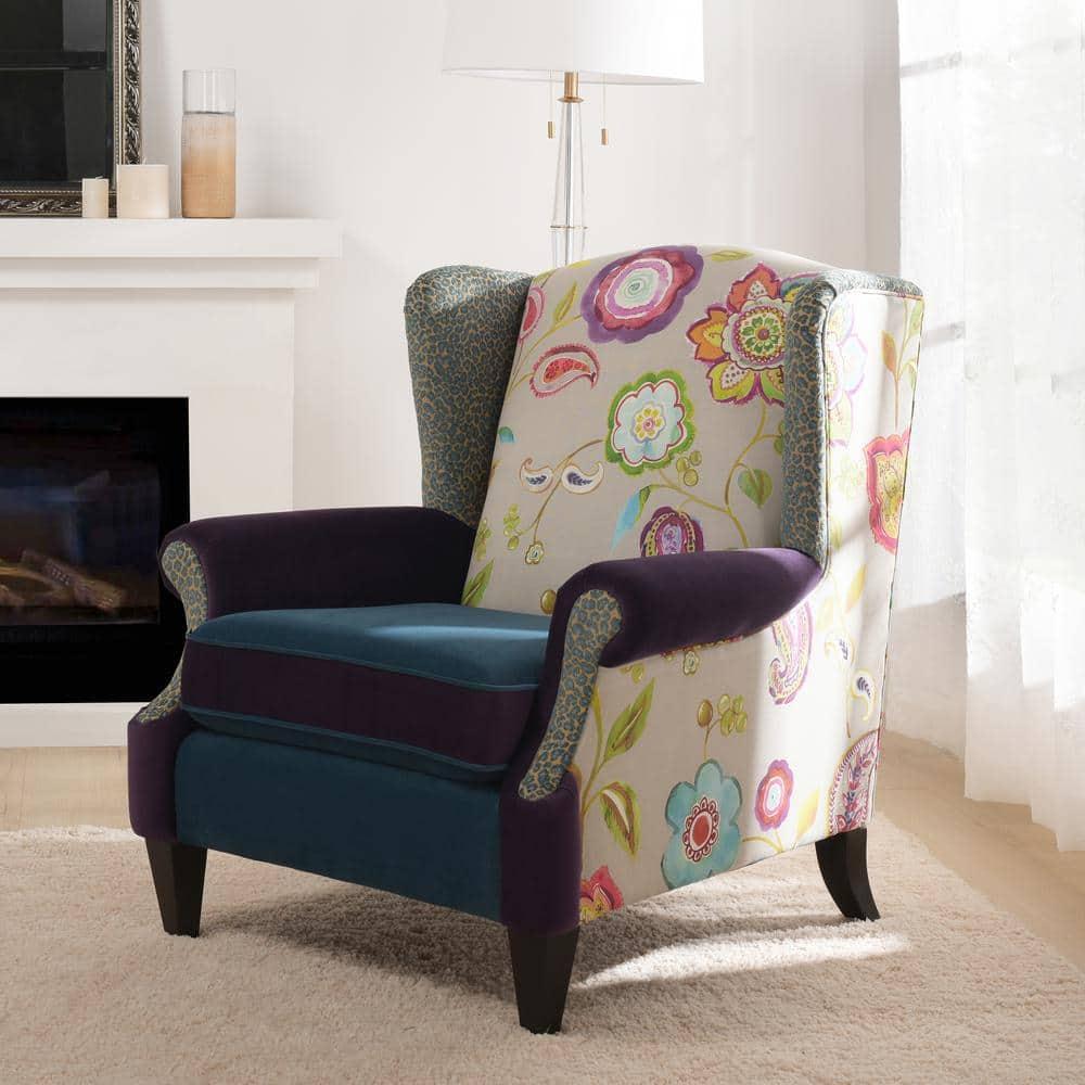 Anya Wingback Accent Arm Chair Multicolored Floral