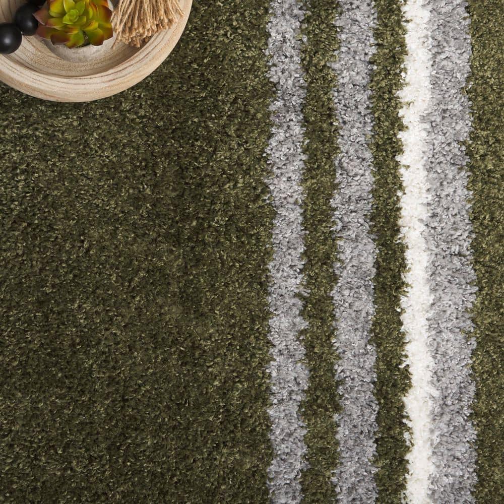 SAFAVIEH Border & Stripe Hyram Bordered Shag Area Rug, Green, 6'7" x 6'7" Square