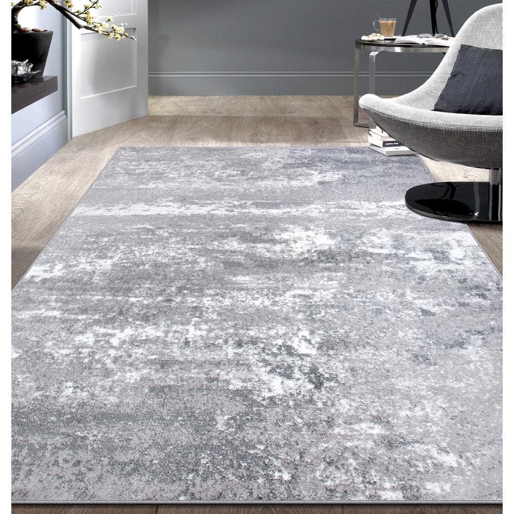 World Rug Gallery Distressed Abstract Watercolor Gray 7'10" x 10' Area Rug