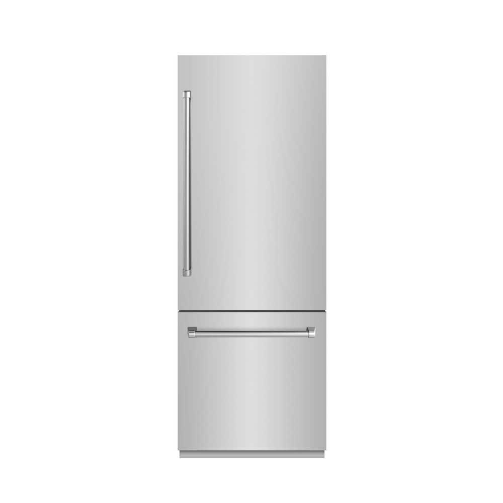 ZLINE 30 in. 16.1 cu. ft. Built-In Bottom Freezer Refrigerator with Water Dispenser and Ice Maker in Satin Stainless Steel with Graphite Gray Interior
