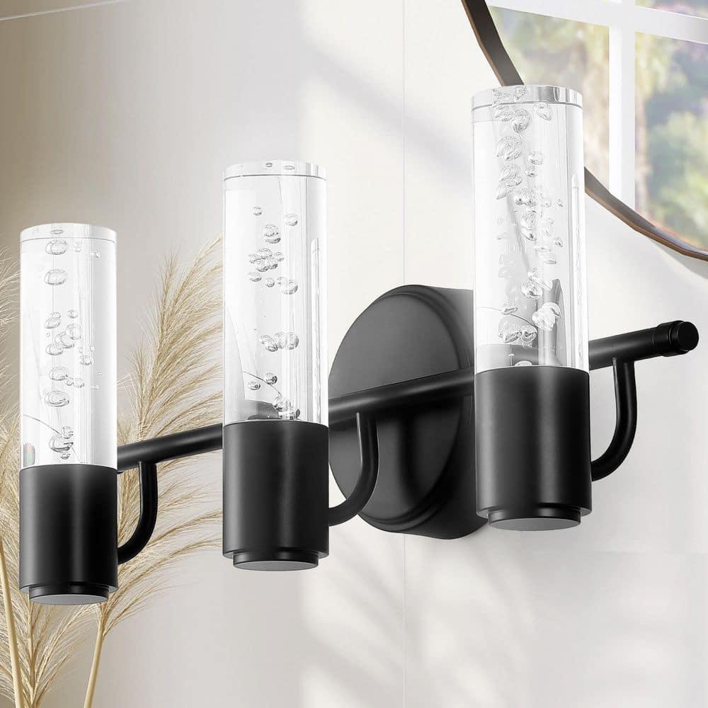 Bolha 18" 3-Light Minimalist Modern Bubble Acrylic/Iron Integrated LED Vanity Light, Black