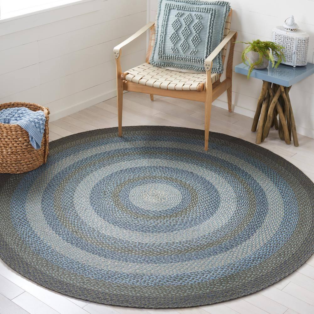 Braided BRD652 Flat Weave Indoor Area Rug - Light Blue/Green - 4'x6' Oval - Safavieh