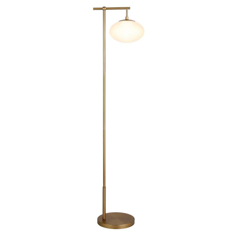 Evelyn&Zoe Blume 68" Tall Arc Floor Lamp with Glass Shade, Brushed Brass/Milk White