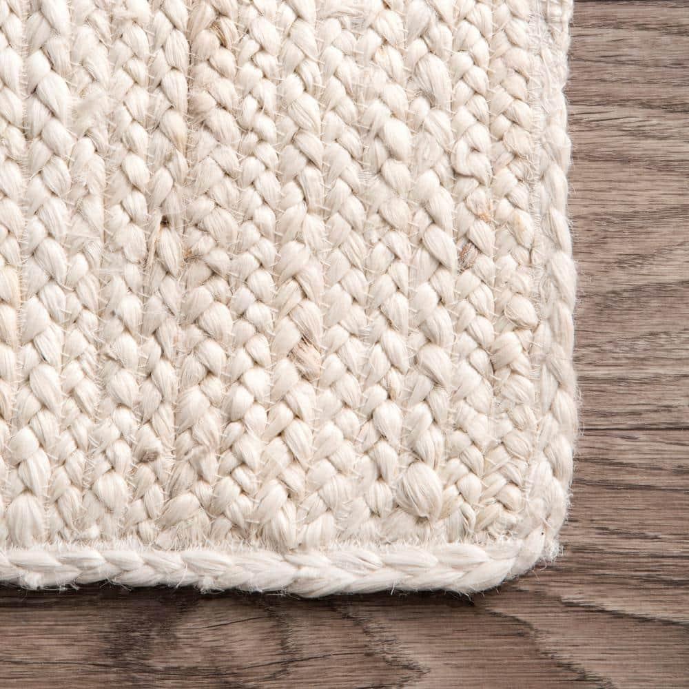 Nuloom 10 Square Rigo Jute Hand Woven Indoor Area Rug, Off White, Solid Farmhouse Design, Natural Fiber Bedroom, Living Room, Kitchen,