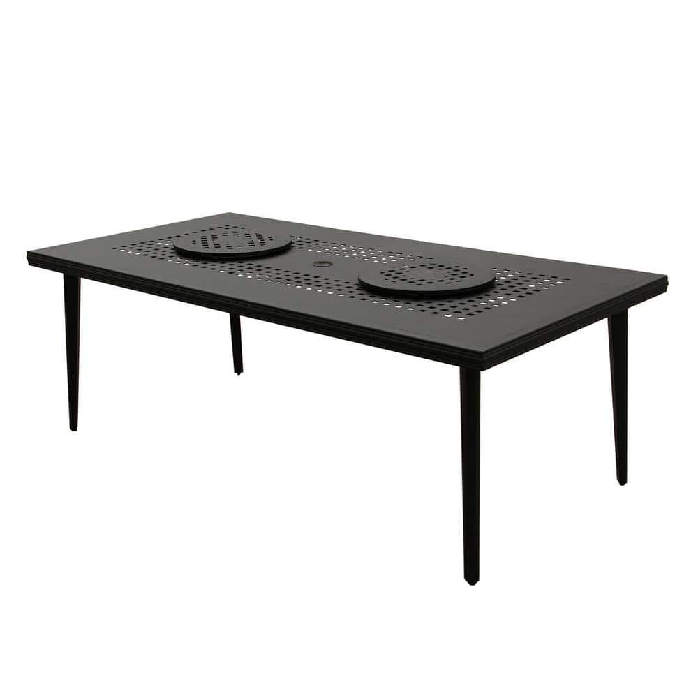 84" Modern Mesh Aluminum Patio Rectangle Dining Table with Lazy Susans: Weather-Resistant - Oakland Living