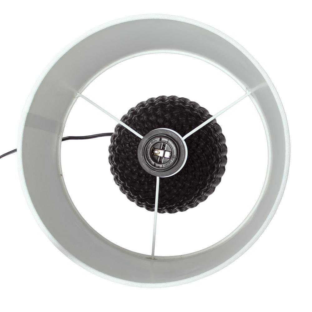 20.4" Traditional Ceramic Purled Texture Bedside Table Desk Lamp with White Fabric Drum Shade Black - Simple Designs: ETL Listed