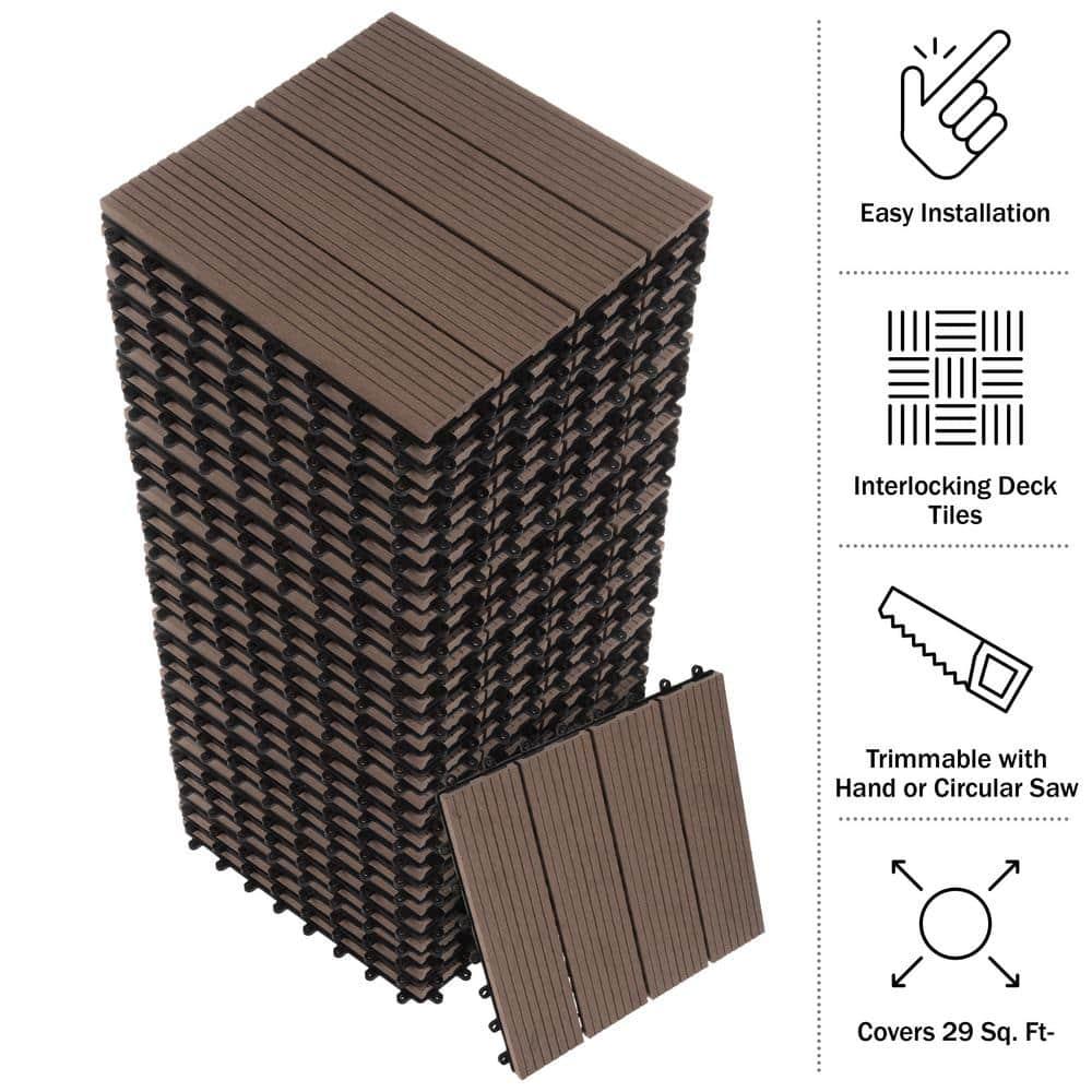 Pure Garden 11.63" x 11.63" Interlocking Deck Tile - Patio Tiles (Set of 30)