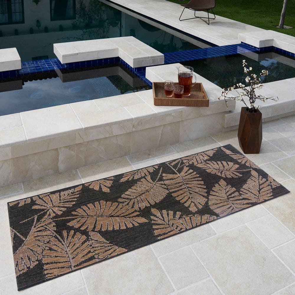 Reyn Spooner Reyn Spooner Lua'ehu Havana Brown/Black Bold Tropical Leaf Flatweave Indoor/Outdoor Area Rug