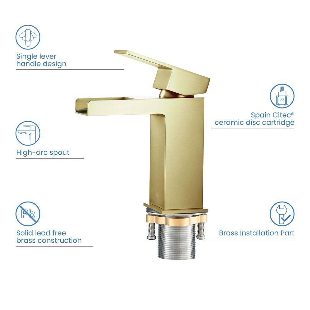 Kibi USA Single-handle Bathroom Vanity Sink Faucet w/ Water Hose Brushed Gold Brushed