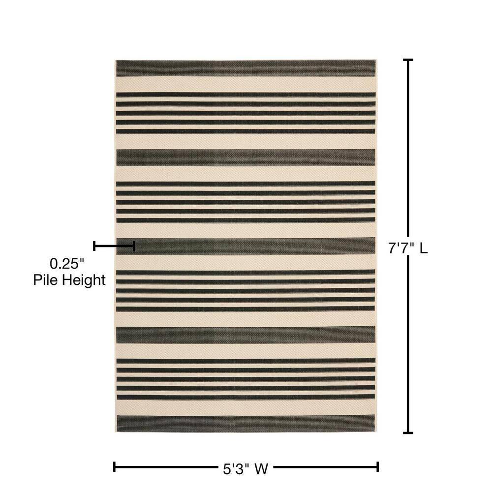 Courtyard CY6062 Power Loomed Indoor/Outdoor Area Rug - Black/Bone - 5'3"x7'7" - Safavieh.