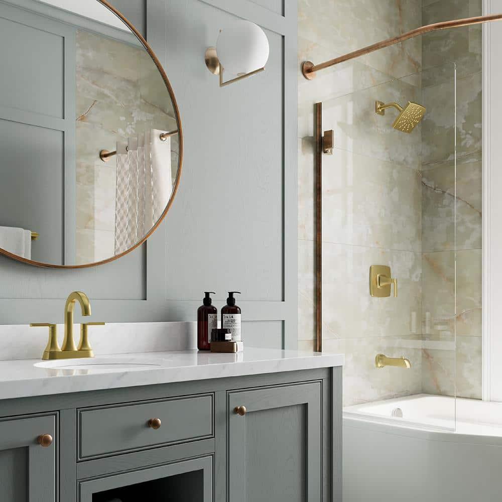 Vaneri Brushed Gold Square Wall Mounted Bathtub and Shower Faucet