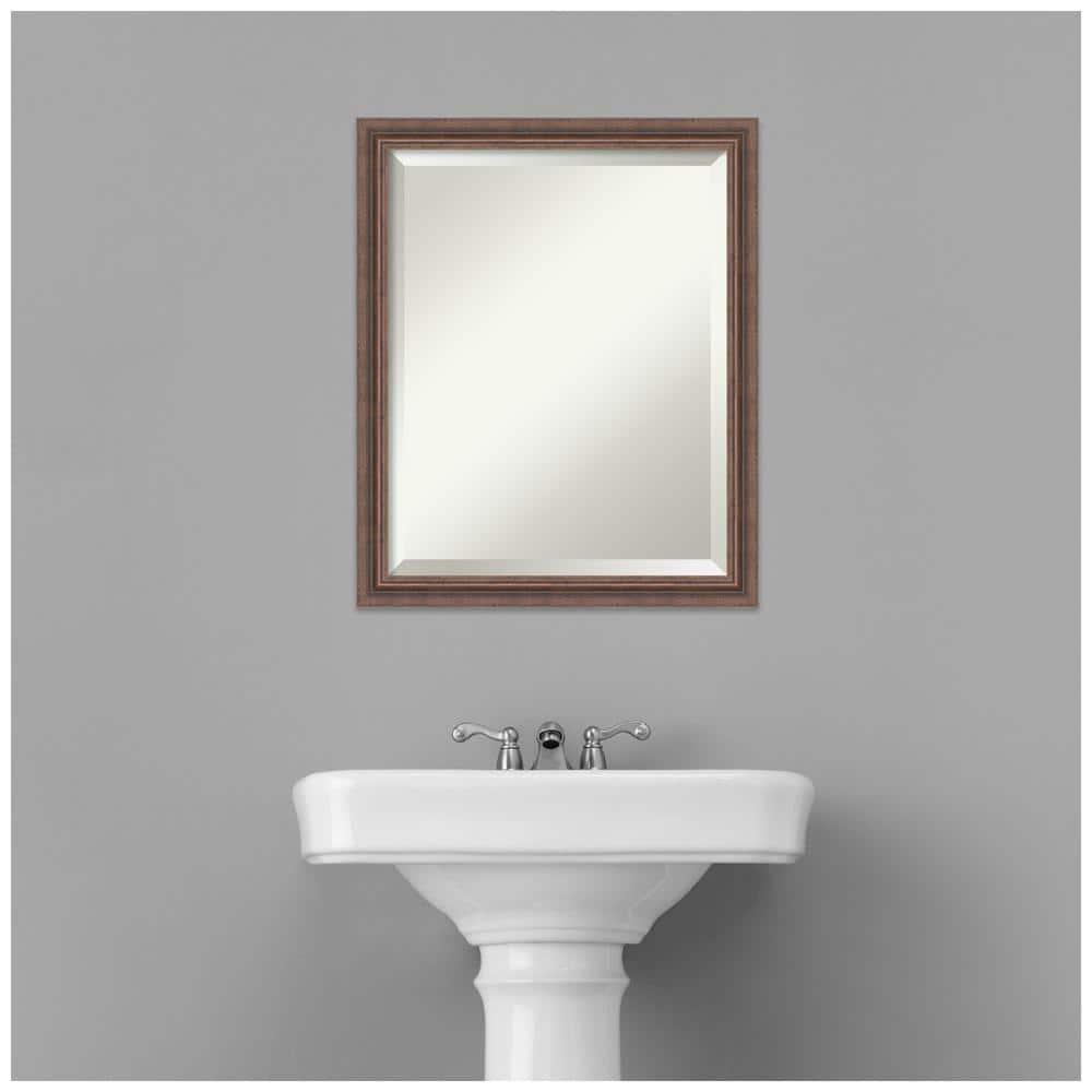 Amanti Art Distressed Rustic Brown Beveled Wood Bathroom Wall Mirror 22.5 x 18.5 in.