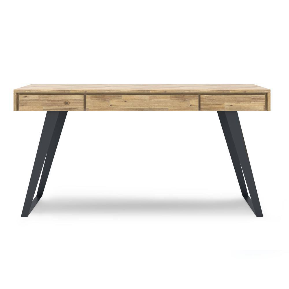 Simpli Home Lowry Solid Acacia Wood Desk, Industrial Style with Keyboard Tray and 2 Drawers