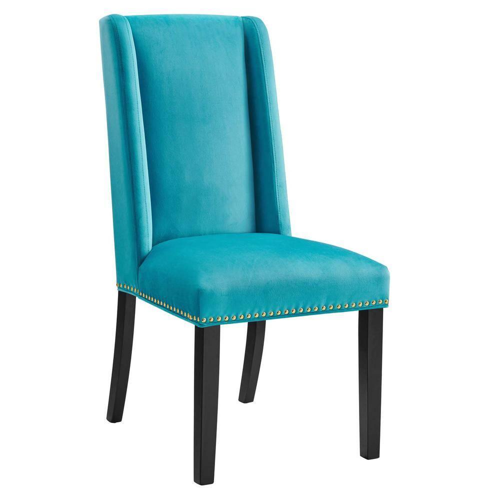 Modway Baron 19.5" Modern Velvet Dining Chairs in Blue/Black (Set of 2)