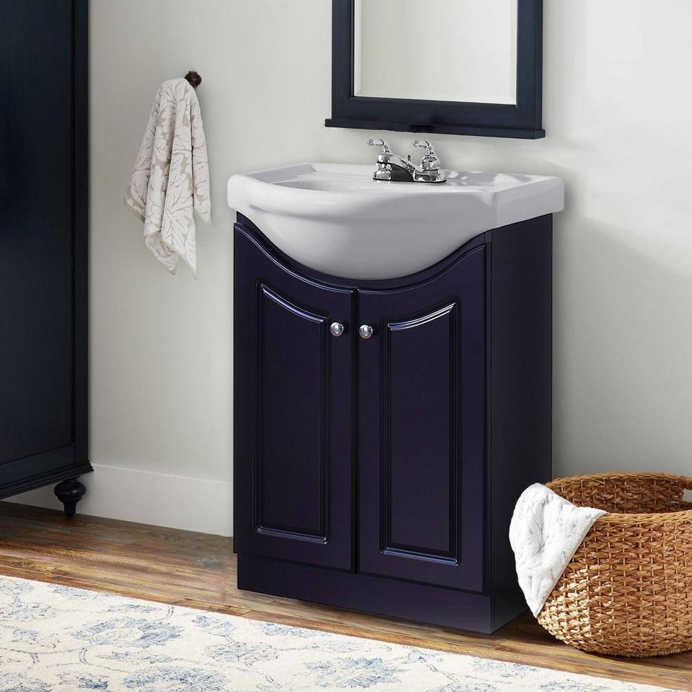 Elanor 24" W x 19" D x 34" H Semi-Contemporary Euro Vanity in Satin Black with Ceramic Vanity Top in White