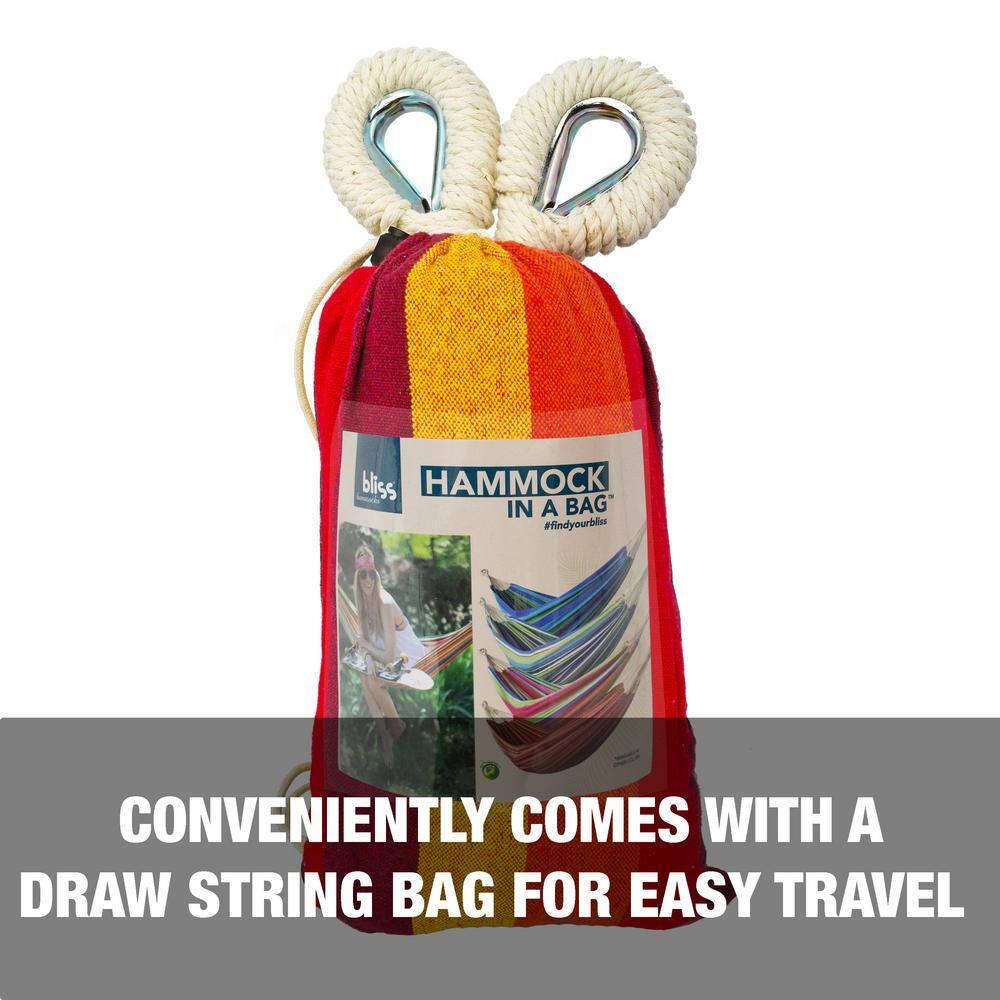 Bliss Hammocks Hammock in a Bag W/ Hanging Hardware, 40-in. Wide, 220 lb. Capacity, Tequila Sunrise Stripe