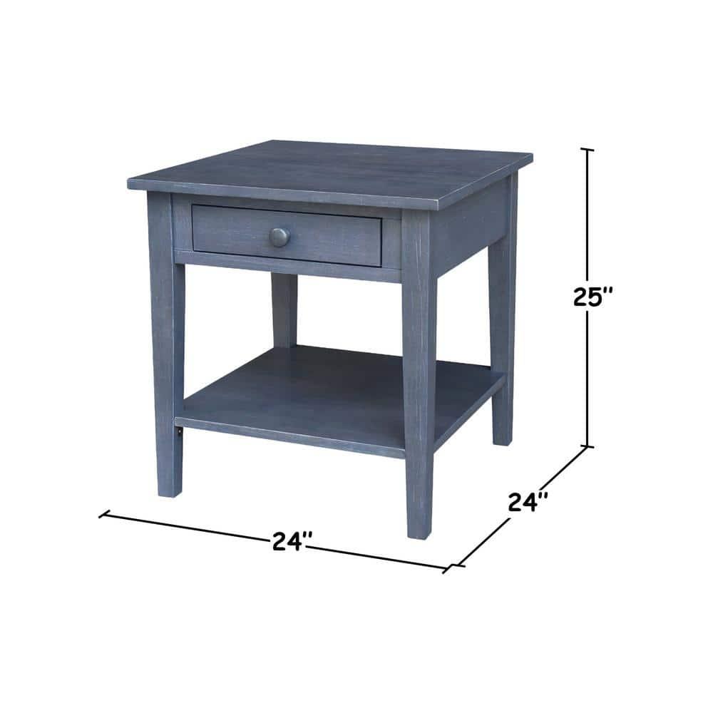 International Concepts Spencer End Table Antique Washed Heather Gray: Modern Square Hardwood Side Table, 25" High
