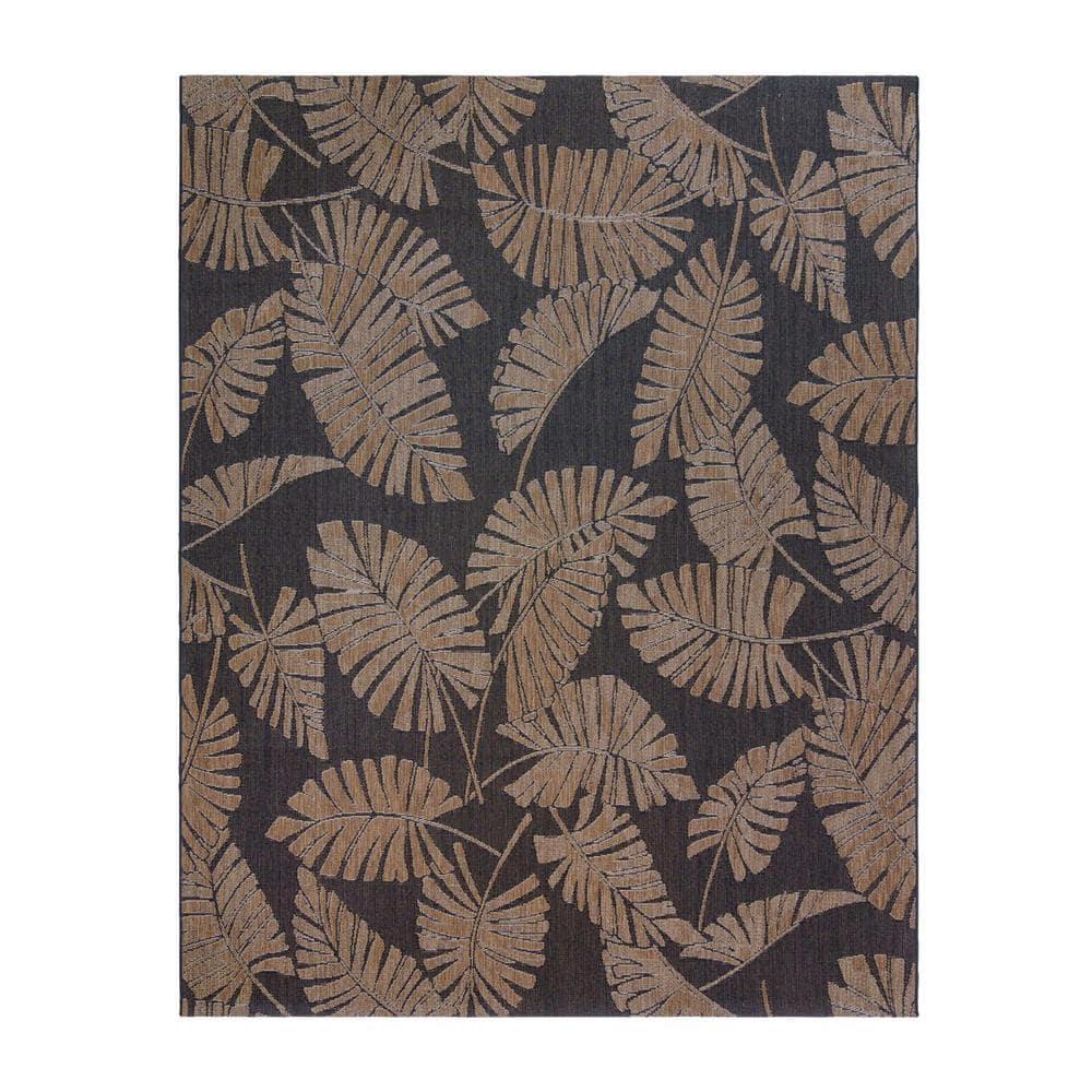 Reyn Spooner Reyn Spooner Lua'ehu Havana Brown/Black Bold Tropical Leaf Flatweave Indoor/Outdoor Area Rug