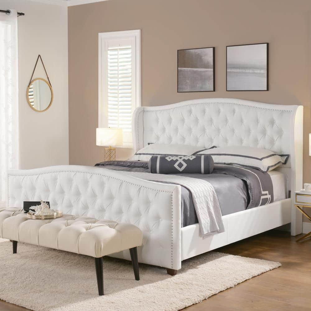 Marcella Tufted Wingback King Bed Bright White