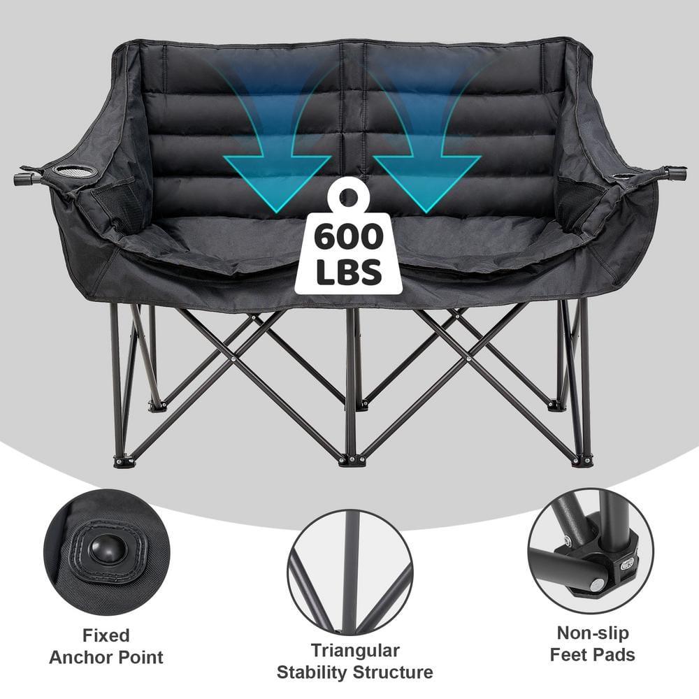 NAIZEA Double Camping Chair - Oversized Loveseat,Camping Chairs for Adults Heavy Duty,Camping Couch,Folding Chair Patio-Supports up to 600 LBS